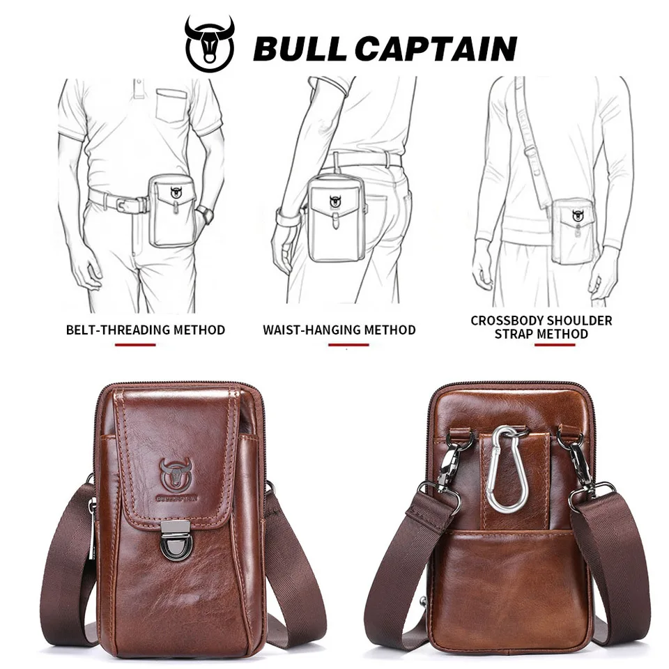 BULLCAPTAIN Genuine Leather Men'S Belt Phone Pouch for 5.5 to 6.4-Inch Phones Vertical Style Includes Card Holder and Key Pouch Pack of 2 - Image 2