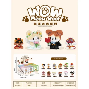 Wholesale Meow Woof Plastic Building Blocks Set Mini Cartoon Cat and Dog Micro Particle Animal Figures Puzzle Toy for Kids
