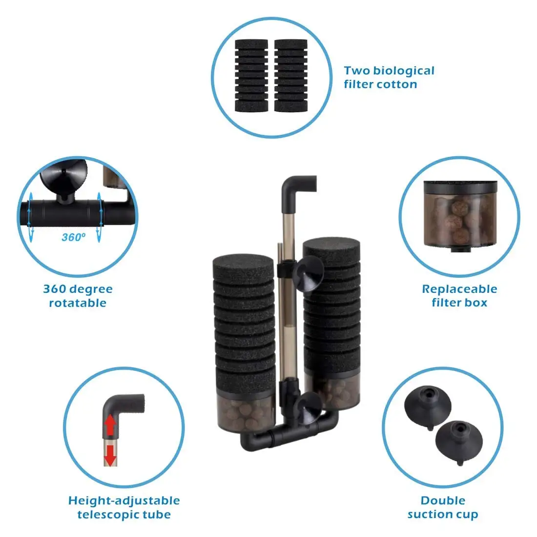 Aquarium Electric Sponge Filter Silent Diving Foam Filter Ceramic Medium Ball Seawater Freshwater 3W/5W Silent Fish Pond Filter Pack of 2 - Image 3