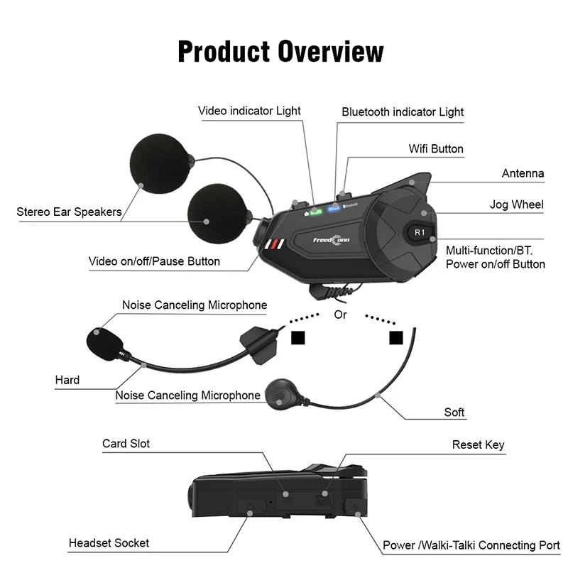 1080P HD Camera Video Recorder Motorcycle Helmets Bluetooth Group Intercom Headset Motorcycle Bluetooth Intercom - Image 4