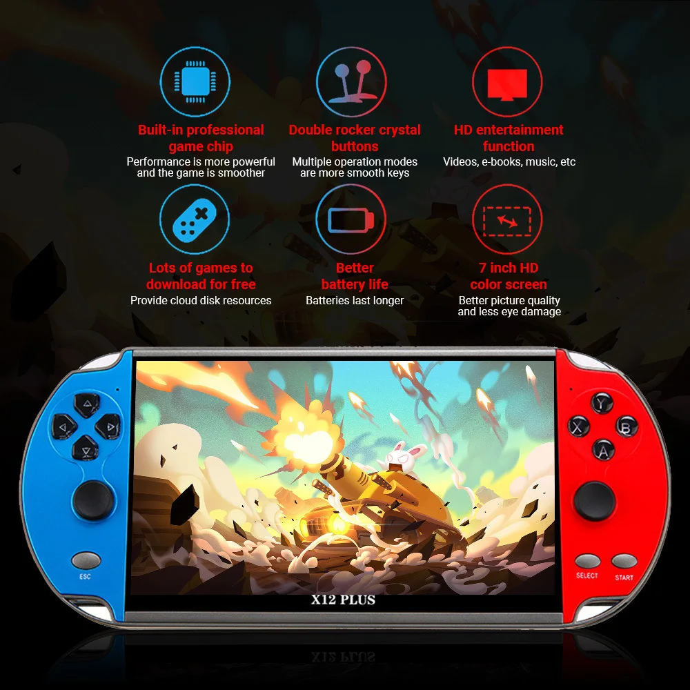 X12PLUS 7 Inch Large Screen Handheld Mini Arcade with Built-in Simulator Retro Children's Handheld Retro Game Console - Image 2