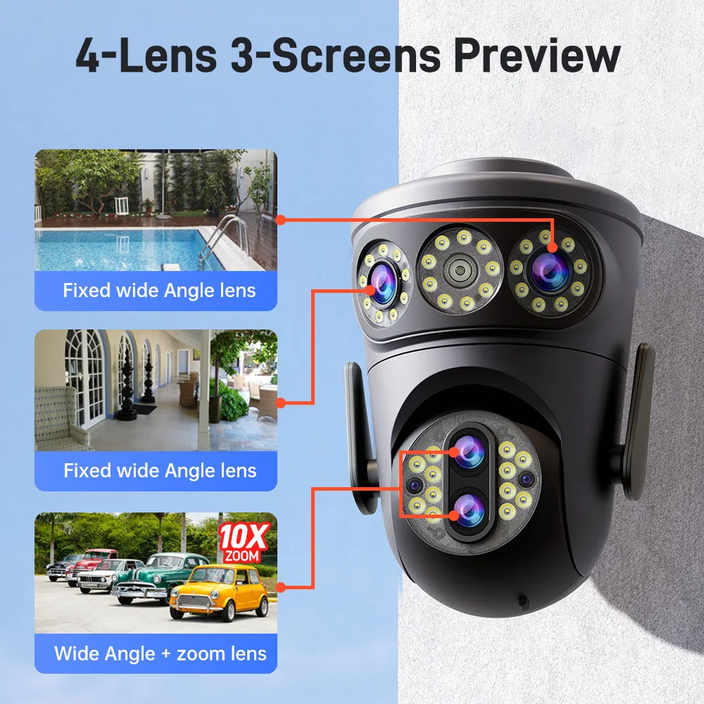 Rscamtom 12MP Full Color AI Security Wifi Camera Triple Screen Motion Detection Alarm Night Vision Two-Way Audio Cloud for - Image 2
