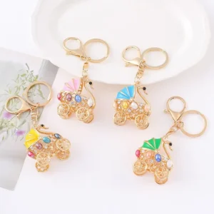Animal Swan Rhinestone Metal Carabiner Keychain Small Pendant Flying Bird for Car Backpack Gift Wholesale