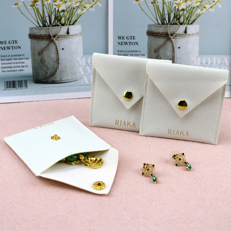 Portable PU Leather Jewelry Bag Pouch with Snap Button Custom Logo for Earrings Rings Bracelet Gift Bag Packaging Jewelry Pouch