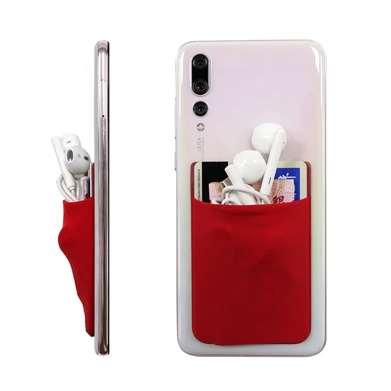 YY Stock Elastic Fabric Phone Card Holder Wallet Stick on Cellphone Pack of 2 - Image 3