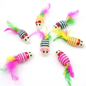 Claw Grinding Sisal Mouse Cat Toy Colorful Feathers Cat Toy Wholesale Funny Cat Toys Pack of 20