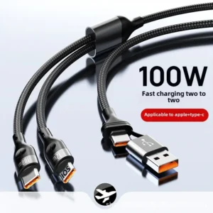 100W 4-in-1 Dual Charging Data Cable Super Fast Nylon Jacket Braid Shielding Compatible with USB for Huawei Type-C for Apple PD Pack of 10