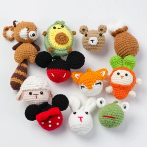 Handmade Wool Crocheted Rabbit Sheep Cat Santa Claus Key Pendant Finished Novelty Gift Desktop Ornament Pack of 10