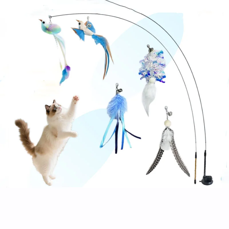 Factory Can Customize the Stock of Pet Toys Interactive Bird-shaped Simulation Feather Teasing cat Sticks. Pack of 20