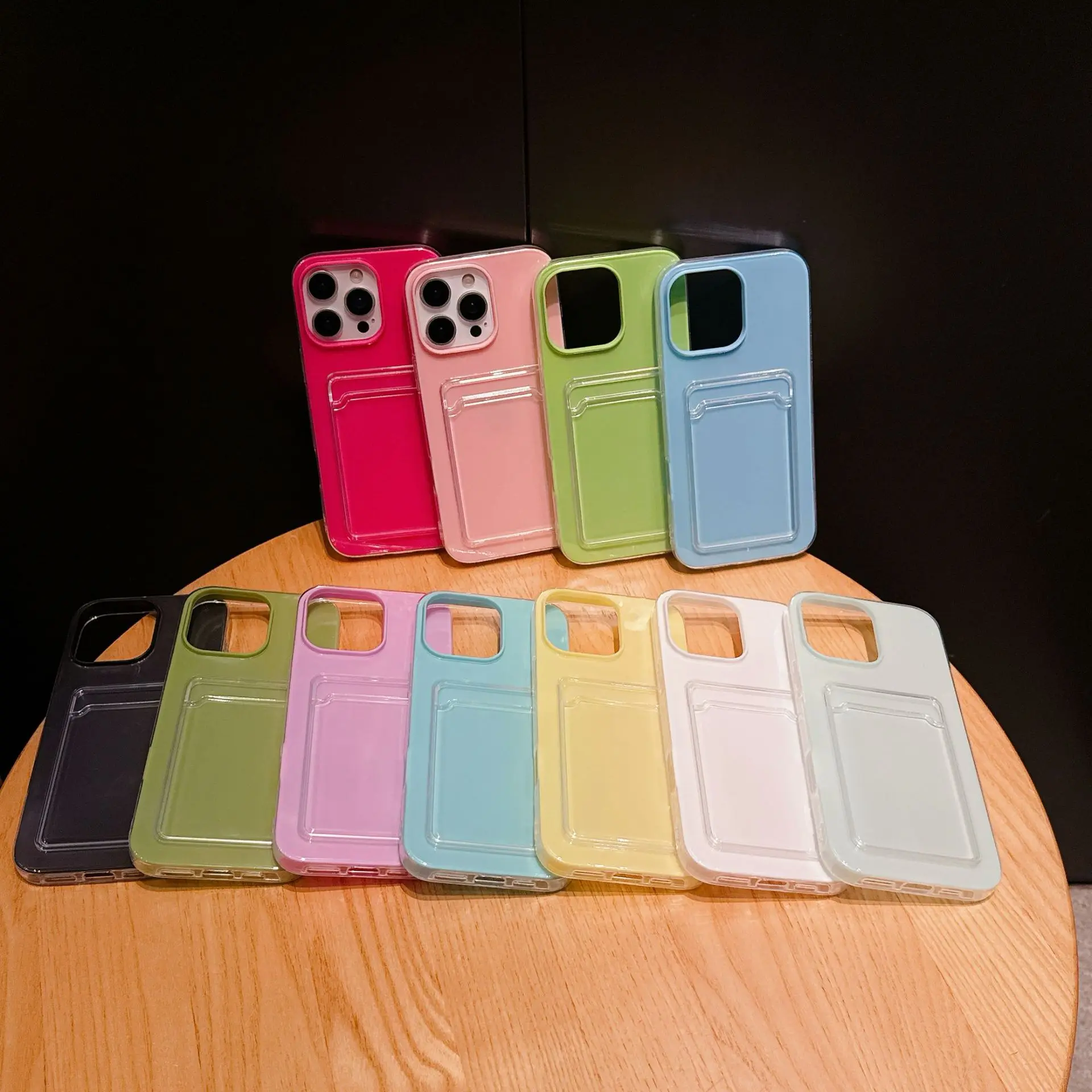 Transparent Card Slot Bag Holder Case Candy Color 2 in 1 Case with Card Holder Plain for iPhone 17 Pro Pack of 20 - Image 3