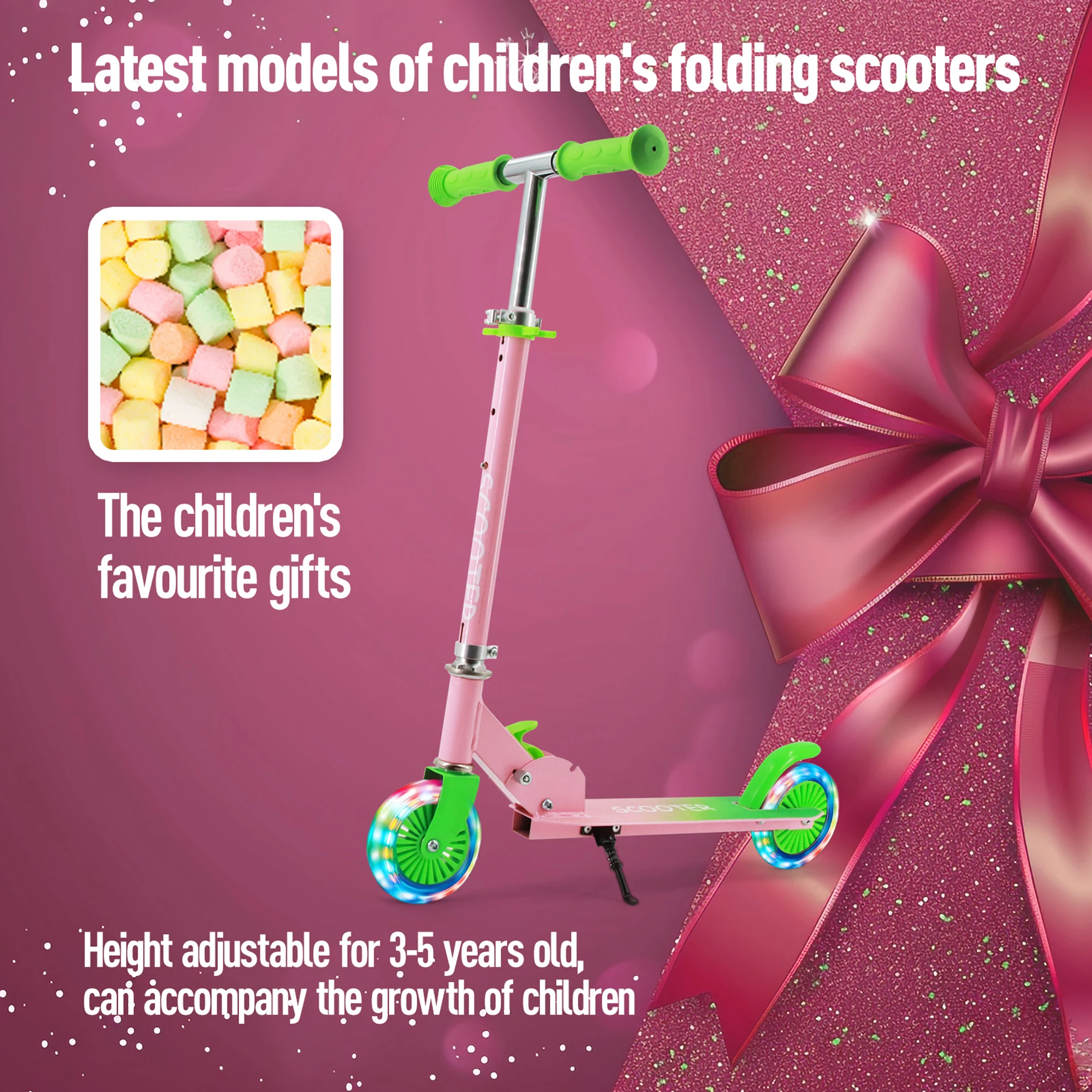 Kick Scooters & Football Scooters - Lightweight Flashing Wheels & 3 Levels Adjustable Handlebar Foldable Scooter for Kids - Image 3