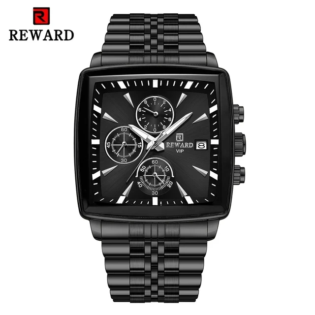 Reward 81100 Men's Stainless Steel Wristwatch Waterproof Luminous Sport Chronograph with Date & Stopwatch 40mm Dial Diameter Pack of 2