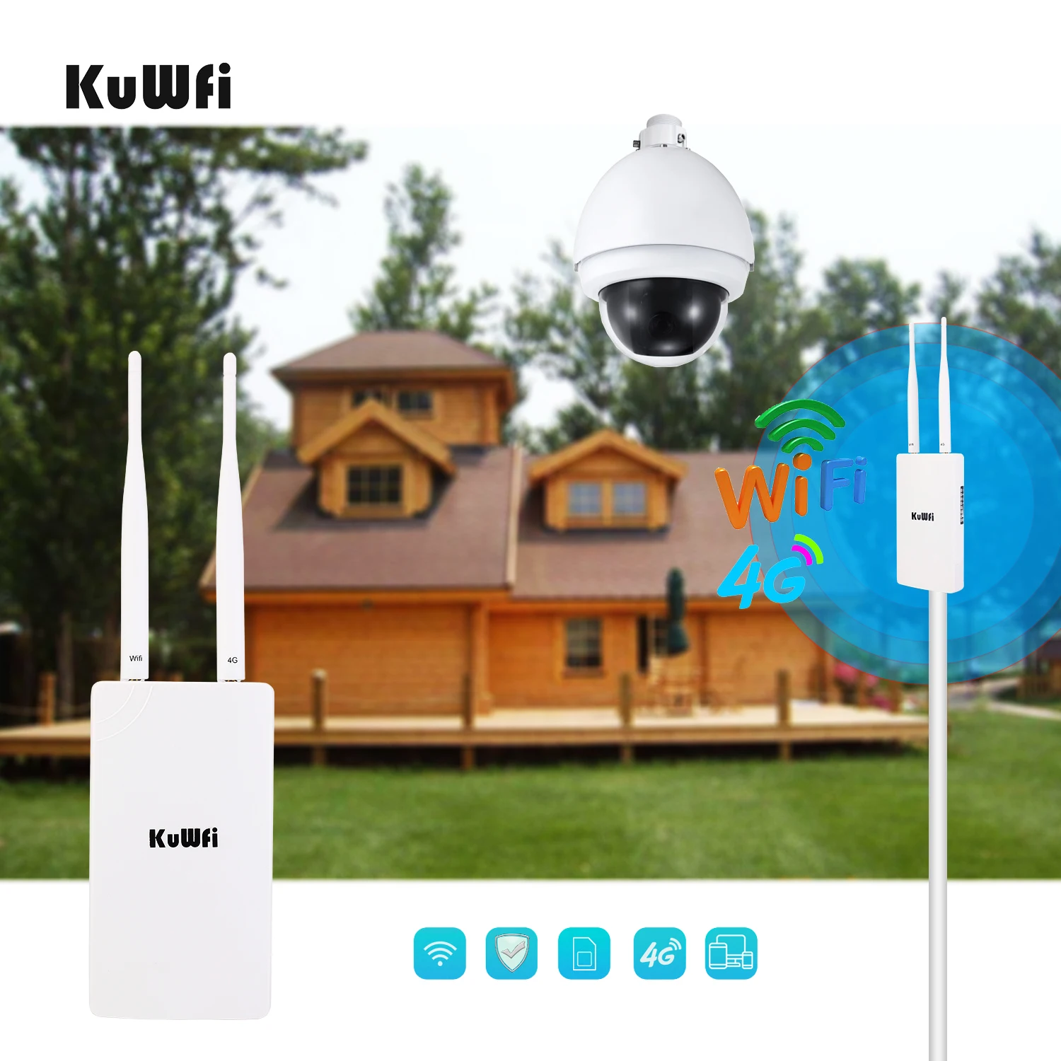 Outdoor 4G KuWFi High Speed 300Mbps Sim Card Router RJ45 Port White Outdoor 4g Lte Wifi Router for Ip Camera Pack of 2 - Image 3