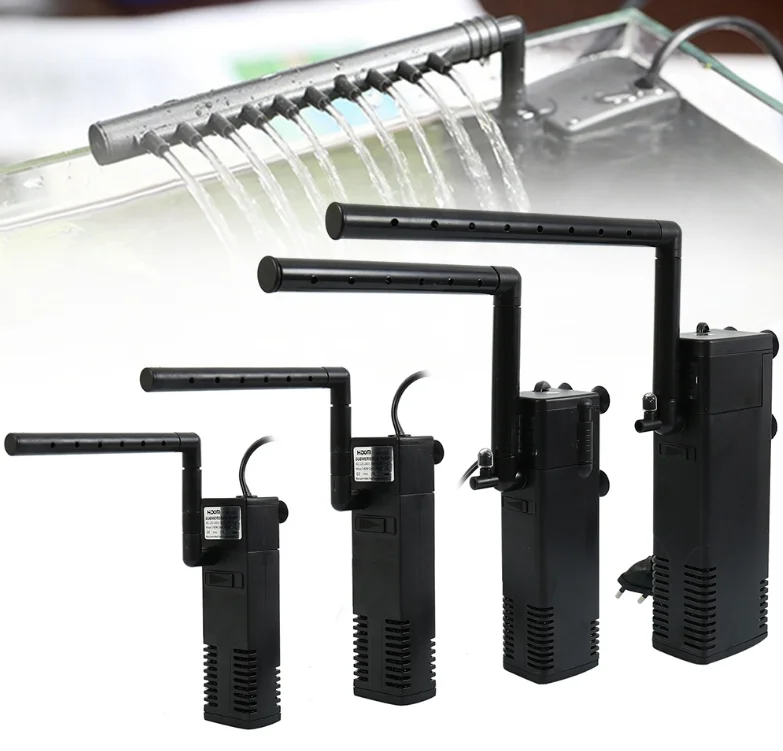 Small 3-in-1 Plastic Low Water Level Aquarium Filter Submersible Built-in Oxygenation Water Purification Fish Tank Filter Pack of 2