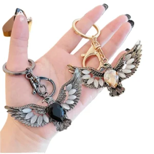 Wholesale Vintage Style Large Bird Eagle Flying Car Keychain Opal Rhinestone Coin Holder Keyring for Men Pack of 6