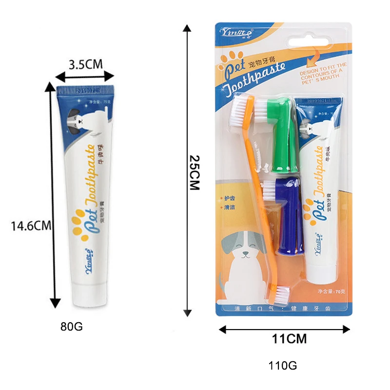 4pcs Pet Toothbrushes and Toothpaste Set Oral Hygiene Kit Cats Dogs Teeth Cleaning Toothpaste Kit Pack of 50 - Image 2