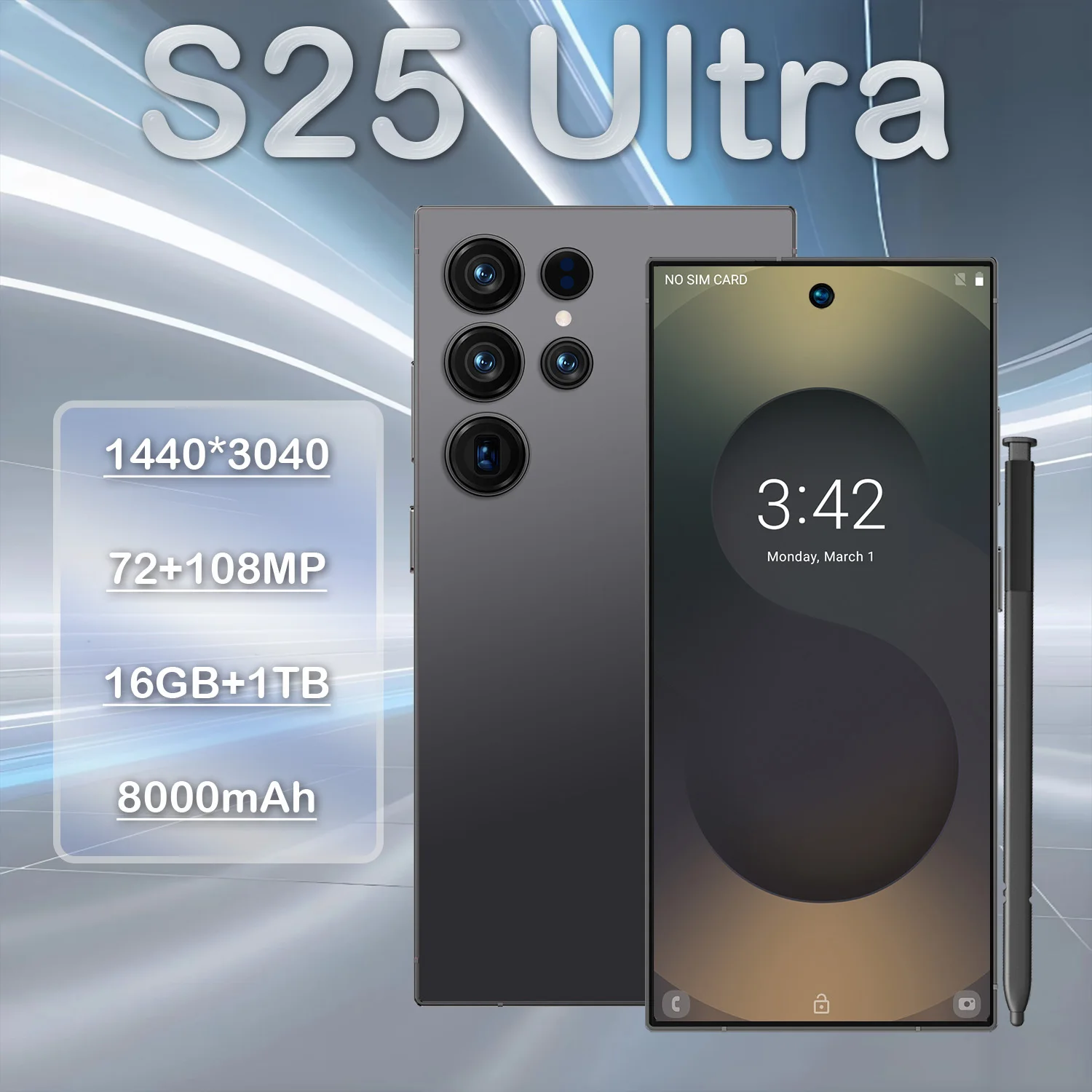Stylish S25 Ultra 7.3Inch 16GB+1TB 5G Dual SIM Smartphone with HD OLED 90Hz Display LTE Android 13 8000mAh+ Battery - Image 4