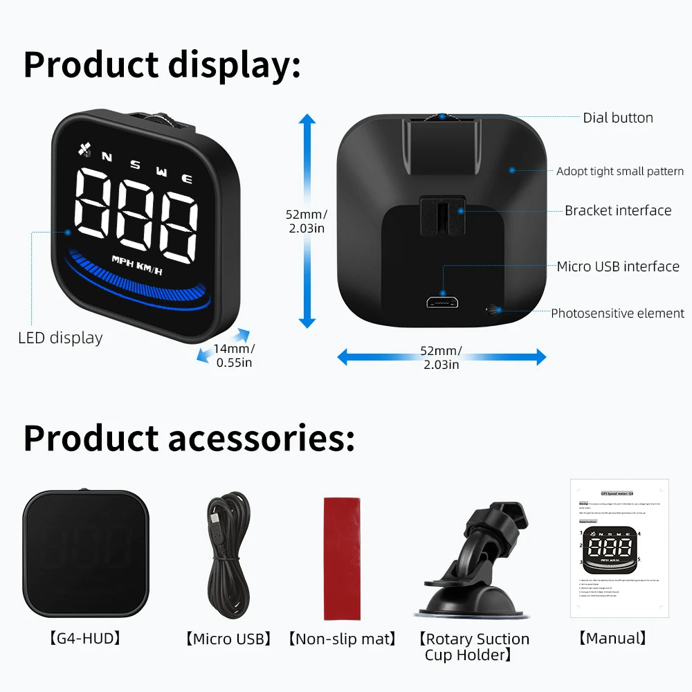 Auto HUD GPS Smart Gauge Head up Display Car Projector Speedometer With Compass Security Alarm HUD G4 Car Accessories - Image 4