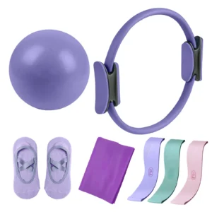 Yoga Fitness Magic Circle Pilates Ring Set with Resistance Bands & Mini Ball for Toning Thighs Abs Legs