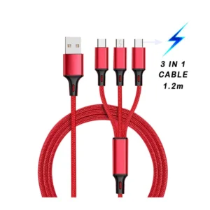 Custom 3in1 Charging Cable Nylon Braided Aluminum Alloy 3 in 1 Mobile Phone Charging Cable Type C Android Micro Usb Cable Pack of 50