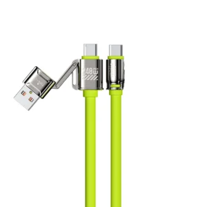 Zinc Alloy 240W 4 in 1 Data Cable with Dual Heads Multi Interface Work for Apple/Huawei/Android Type C Fast Charging 2M Cable Pack of 2