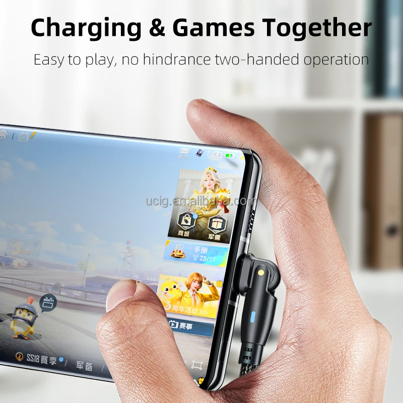 PD60W QC3.0 Fast Charging 180 Degree Swivel Right Angle USB C/TYPE C Nylon Braided Phone Charger Cord Charging & Data Cable - Image 4