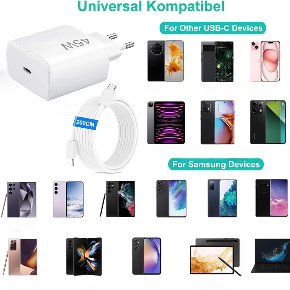 45W Type-C Super Fast Charging PD 3.0 USB C Data Cable for Samsung for Galaxy S22 S23 S24 Ultra EU UK Plug Pack of 5 - Image 4