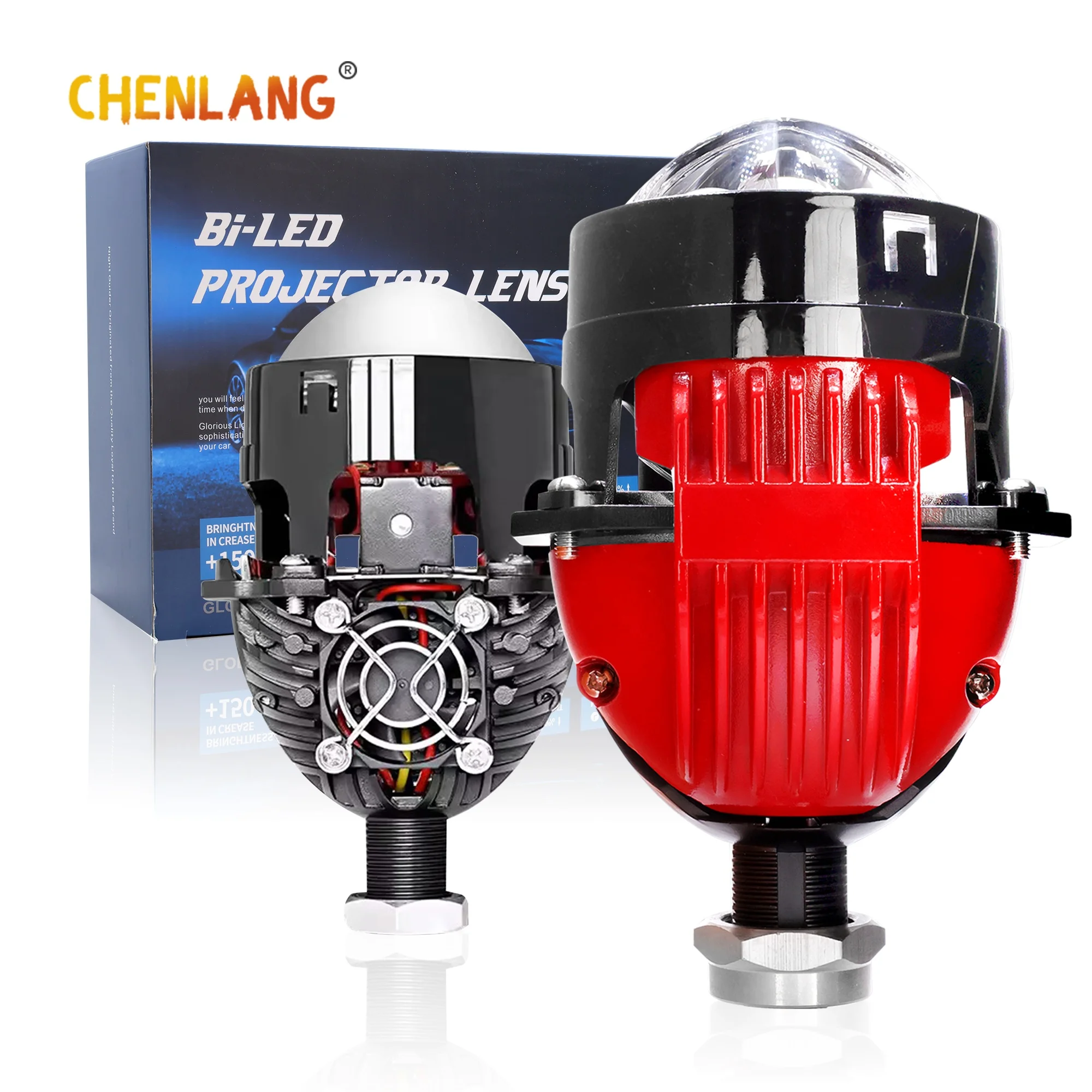Chenlang Super Brightness 2.5 Inch 110w 30000lm IP68 Bi Led Laser Projector Bulb Refit Big Lens Led Headlight for Car Motorcycle Pack of 2