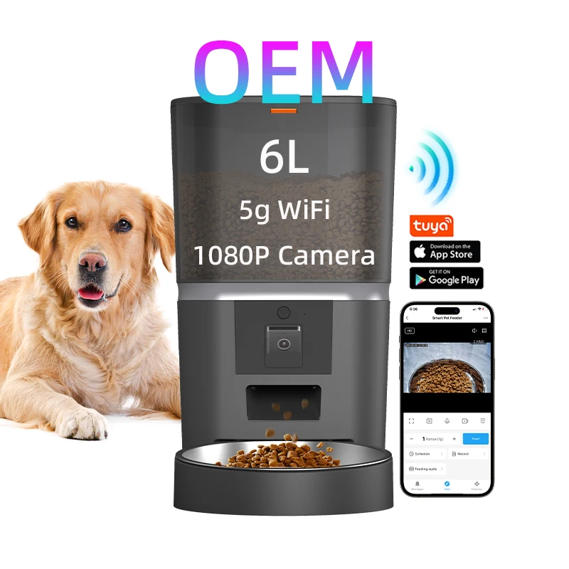 OEM 6L Automatic Dog Feeder With Timer Camera 1080P HD Video Cat Dog Food Dispenser WiFi Tuya Smart Pet Feeder With App Control Pack of 16
