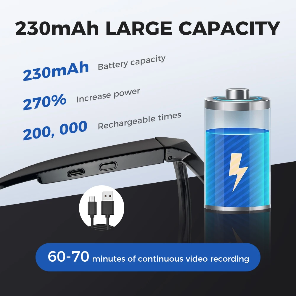 Sport Action 1080P 2.7K Black Sunglasses Ca Mera 4k Smart Glasses with Video Ca Mera Smart Glasses with Ca Mera Glasses - Image 4