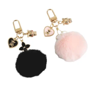 Cute Soft Eco-Friendly Durable Pom Poms Pink Ball Pearl Beaded Chains Straps Four Leaf Clover Bear Phone Charm Pendant Fluffy Pack of 8