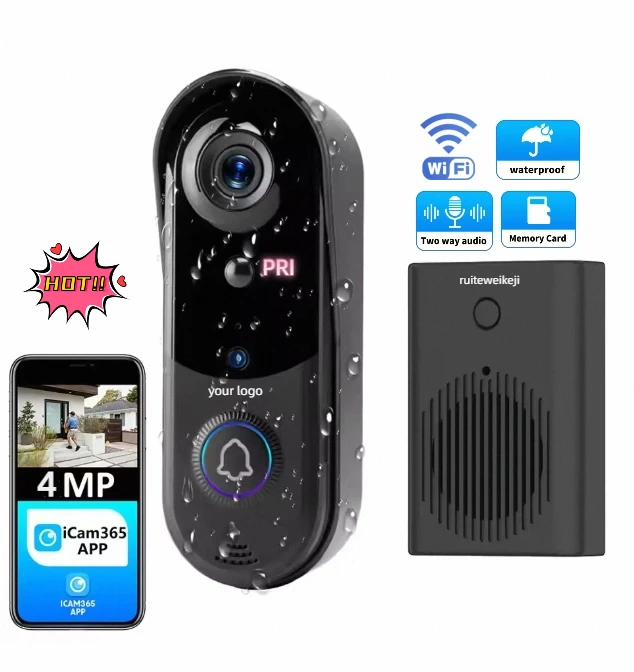 Smart Home Security Outdoor Wireless WiFi Doorbell Camera with Night Vision 2-Way Audio Smart Home Security Intercom Door Phone Pack of 2