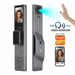 Tuya App-Controlled Smart Door Lock Face Recognition Video Doorbell Fingerprint Digital Lock for Wood Door Wi-Fi Cloud Storage