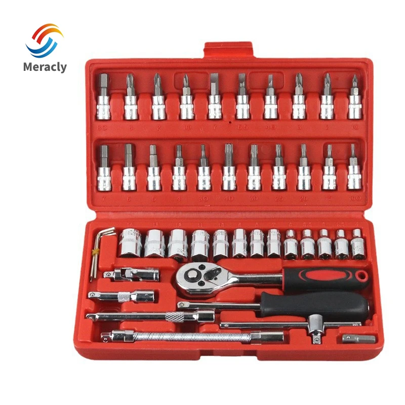 Xiaofei 46-Piece Carbon Steel Socket Quick Ratchet Wrench Screwdriver Toolbox Set Hand-Power for Car Repair Customizable OEM Pack of 5