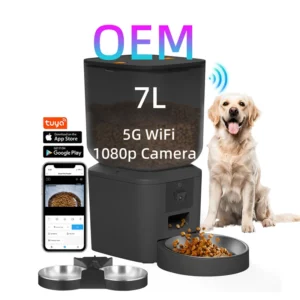 OEM 7L Tuya Automatic Dog Feeder With 1080P Camera 2 Way Audio Voice Recording Night Vision 5G Wifi Smart Pet Feeder Dispenser Pack of 12
