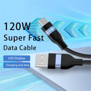 120W Type C NYLON Braided Data Cable Fast Charging Cable 6A Current USB C Data Cable for IOS Devices Mobile Phones Computers Pack of 10