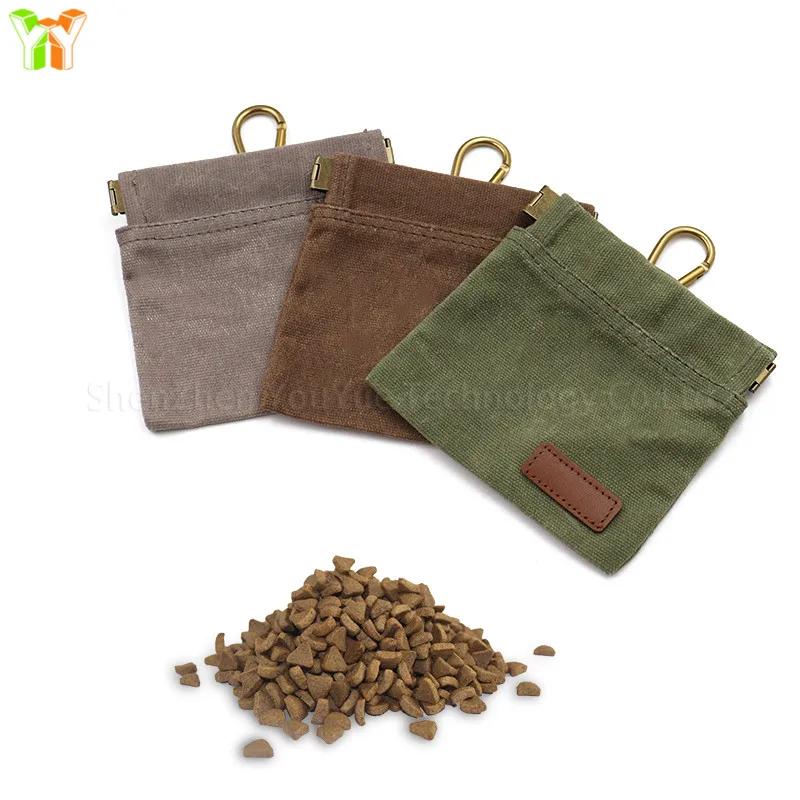 Waxed Canvas Dog Treat Storage Bag Pouch Shrapnel Leather Label Pet Snack Food Bag Holder with Hook for Pet Pack of 2 - Image 3