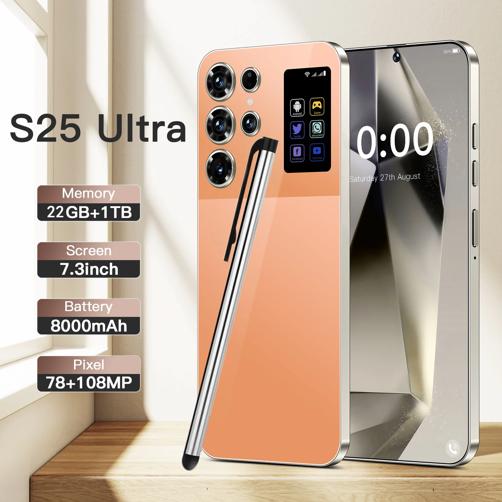 Real High Quality 22+1TB S25 Ultra Cellphone Smartphone 7.3 Inch Unlocked Dual Card Big Screen 5G Android 15 Mobile Phones