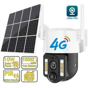 H.265 Solar Powered IP66 1080P 4G Wireless CCTV IP PTZ Camera V380 New Outdoor with Two-Way Audio Night Vision & CMOS Sensor Pack of 2