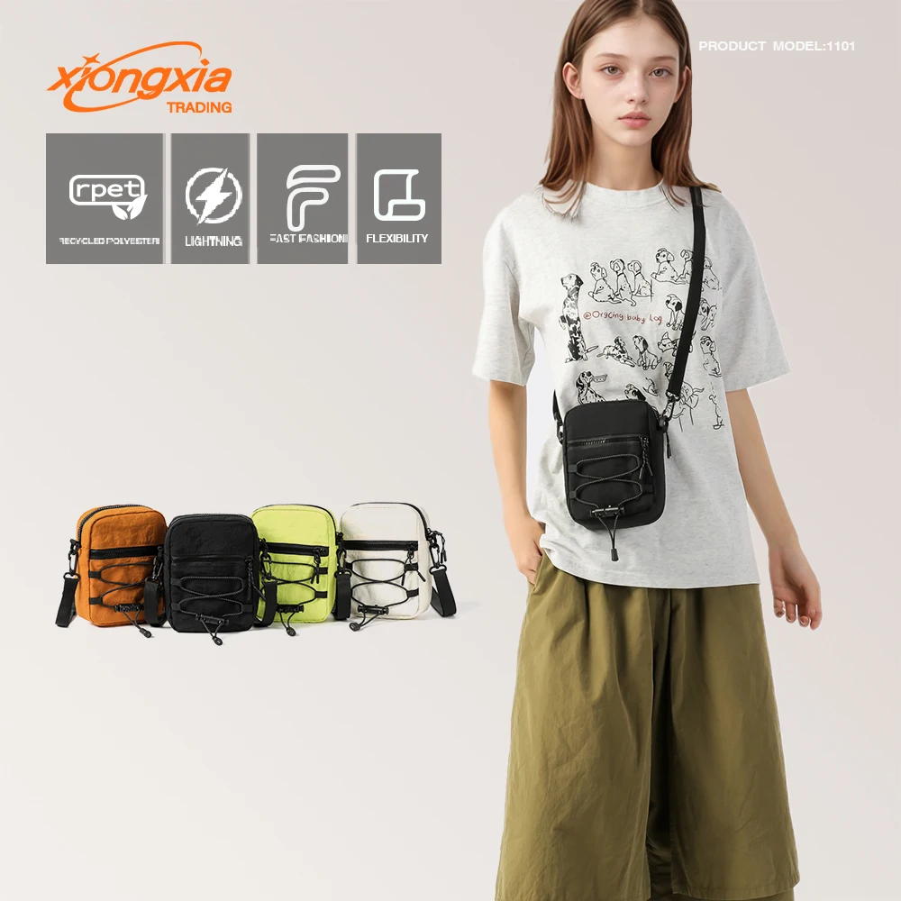 Unisex Women Men Shoulder Crossbody Sling Bags Canvas Fashion Portable Outdoor Sports Mobile Phone Bag Custom Logo Travel Daily Pack of 5