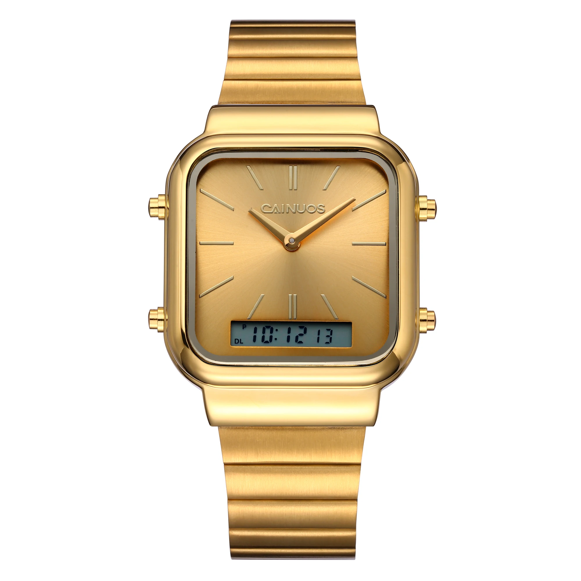 CAINUOS Men's Sports Watches Outdoor Multifunctional Dual Display With Night Light Stainless Steel Band, Stopwatch