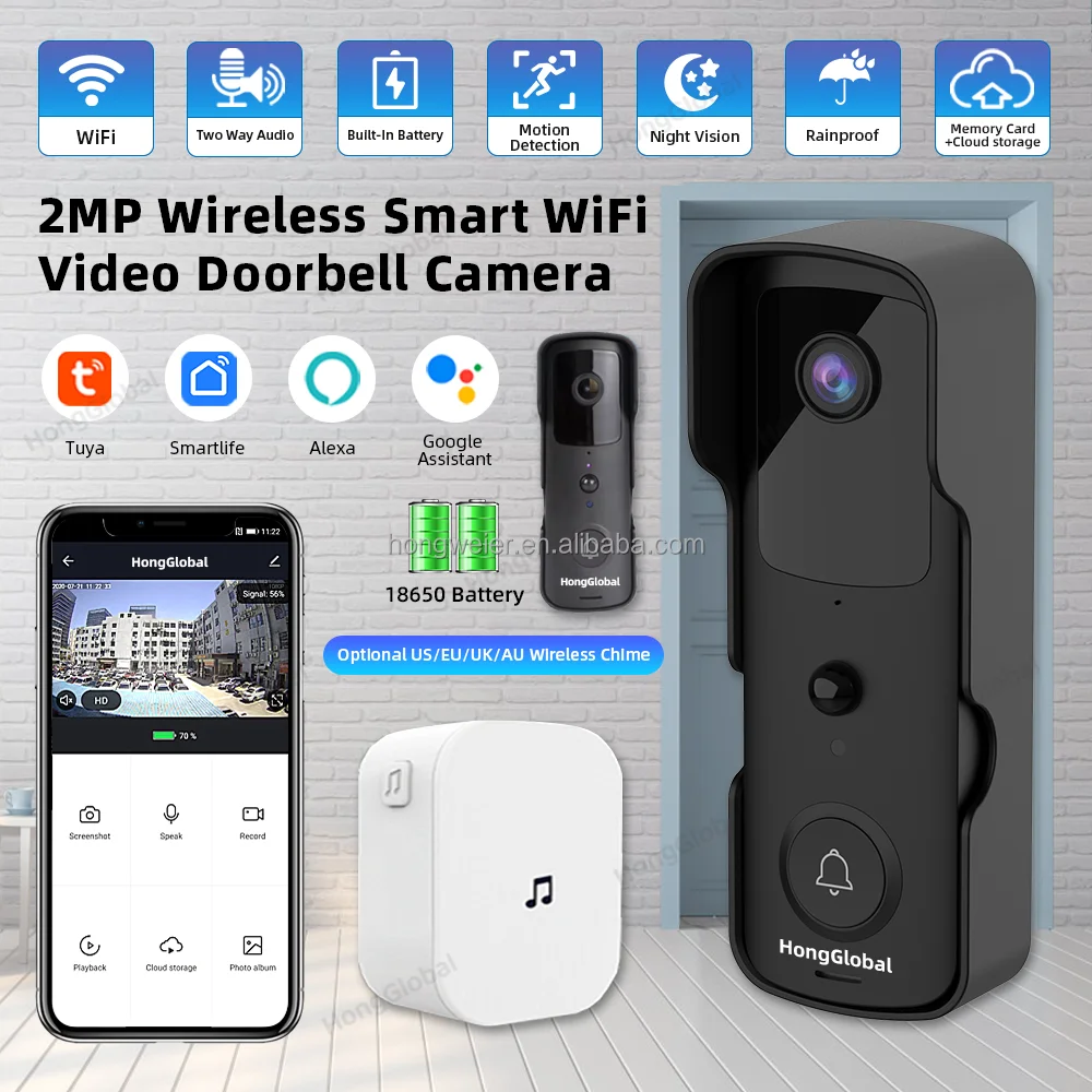HongGlobal 2MP Surveillance Security CCTV Smart Home Door Bell Camera Tuya IP Outdoor WiFi Video Ring Wireless Doorbell Camera - Image 2