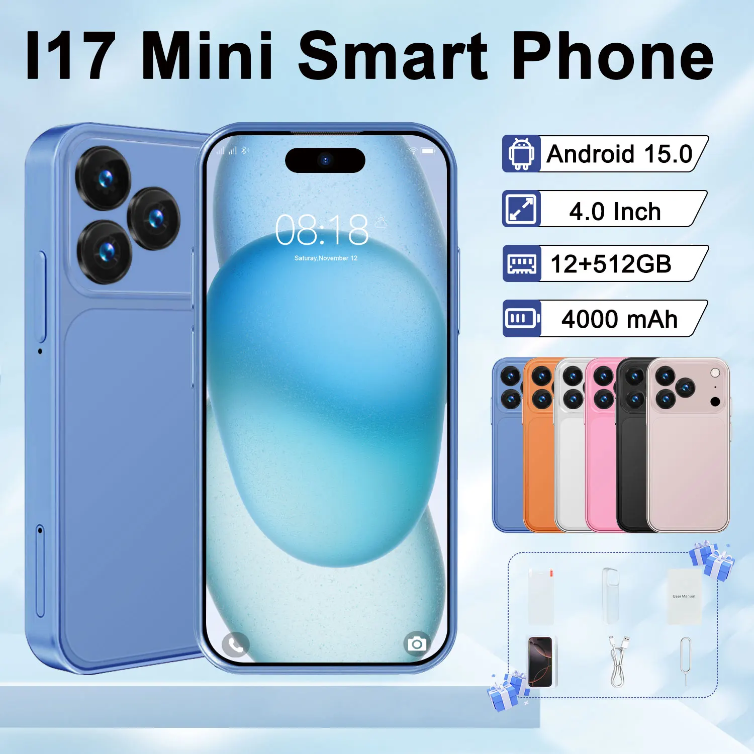 New I17 Mini Smart Phone Mini Body 4.0'' Screen 12+512GB 3G Global Version Mini Smartphone Dual Sim Card Mini Mobile Phone - Image 3