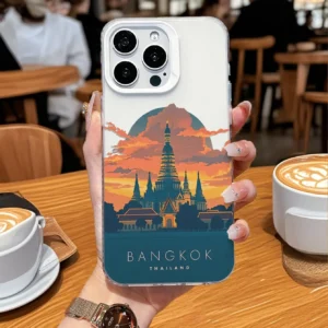 Bangkok Landmark Case for 17/16/15/14 Pro Max Scenic Temple Pattern UV Painted Anti-Fingerprint Shockproof Soft TPU Pack of 5
