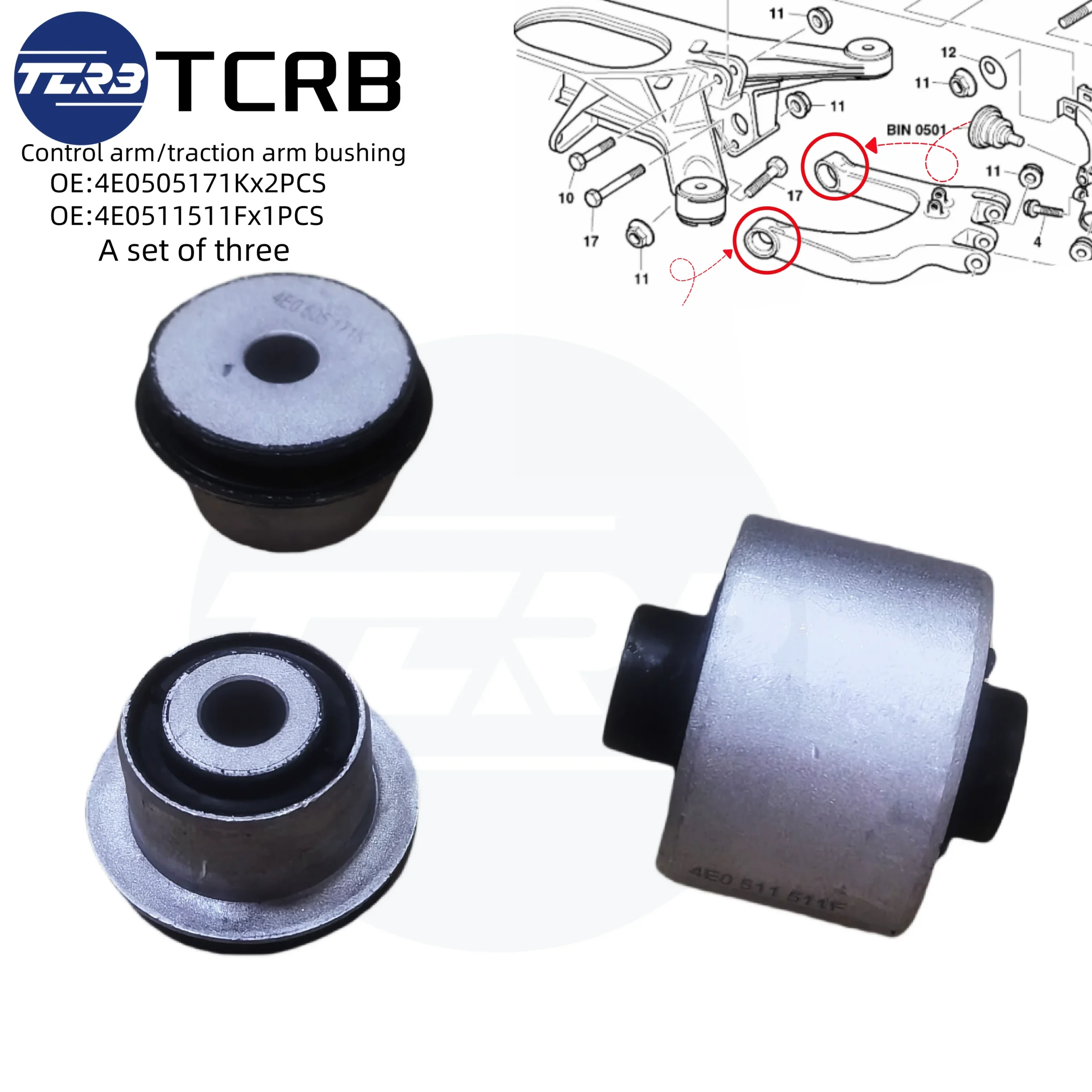 TCRB High Quality for Audi A8 VW PHAETON Bentley Mulsanne Trailing Arm Bushing 4E0505171K 4E0511511F 4E0511511E a Set of Three - Image 2