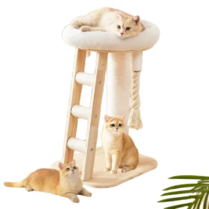 Modern Multifunctional Cat Tower with Bed Ladder Dangling Ball Interactive Rope-Small Indoor Scratching Post and Chew Toy Pack of 2