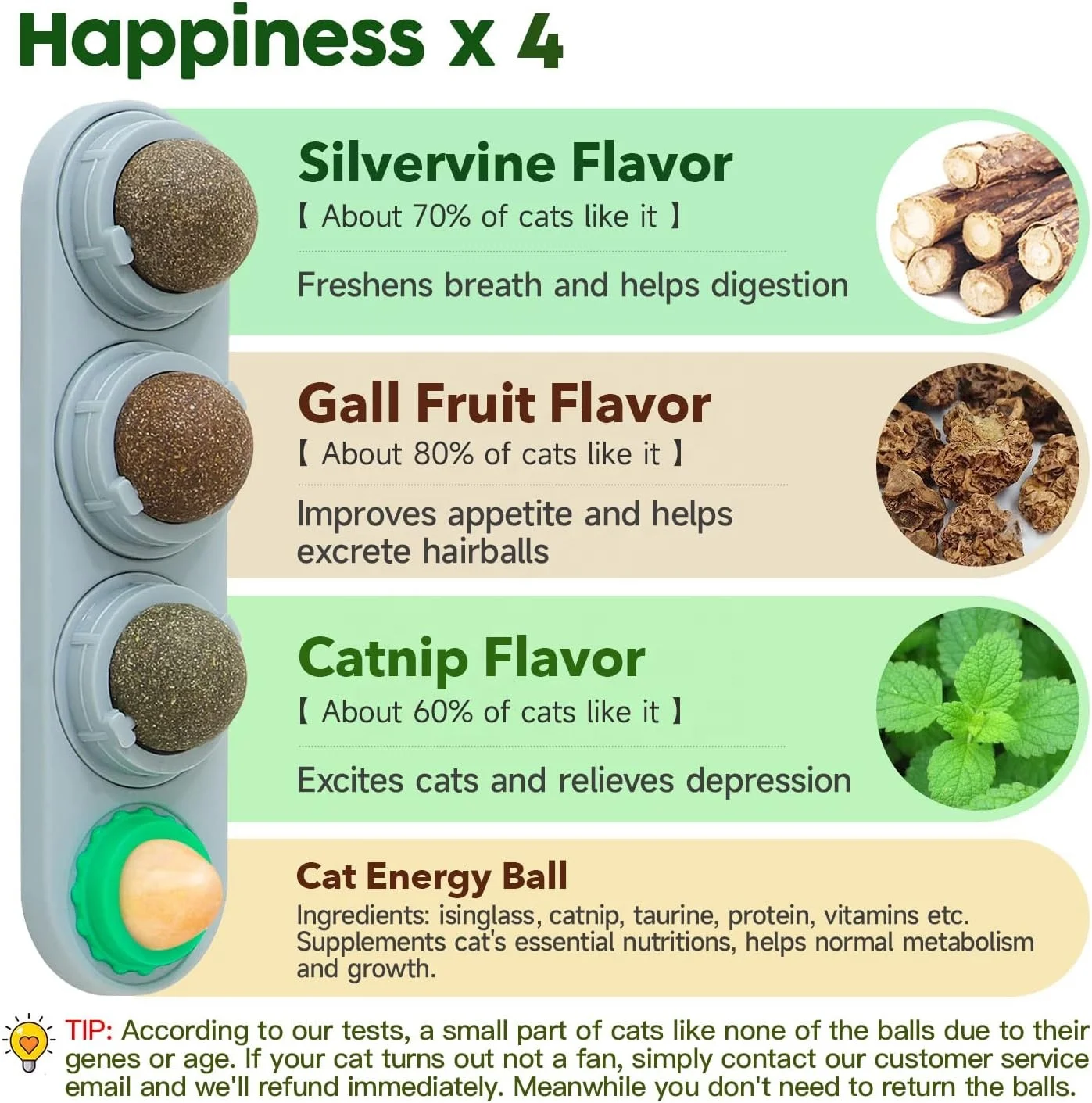 4 Catnip Silvervine Ball Toys Extra Cat Energy Ball Edible Cats Lick Kitten Chew Teeth Cleaning Dental Wall Treats - Image 3