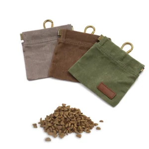 Canvas Dog Treat Pouch Self-closing Pet Feed Snack Bag Reward for Puppy Travel or Outdoor Use Pack of 2