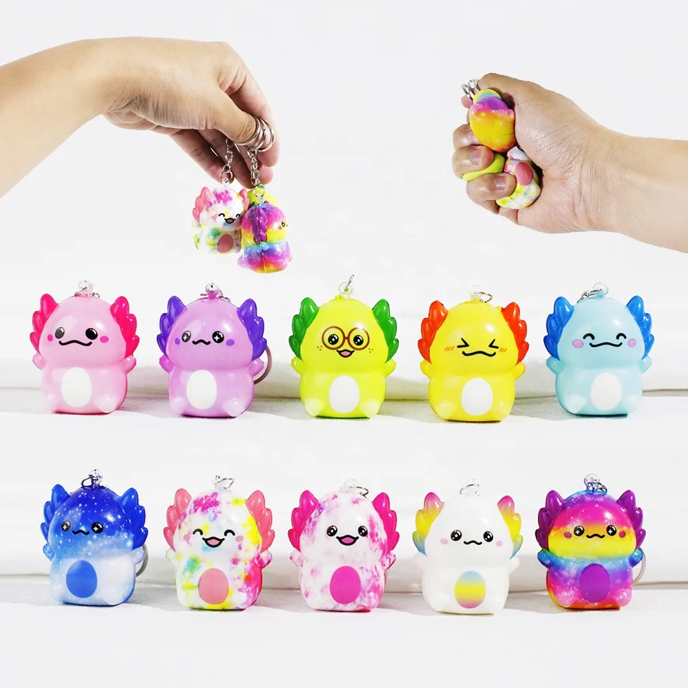 Popular Kawaii PU Foam Fire Lizard Axolotl Keychain Toy Mini Claw Machine Cartoon Doll for Kid Cute Fire Lizard Squeeze Keychain Pack of 100 - Image 2