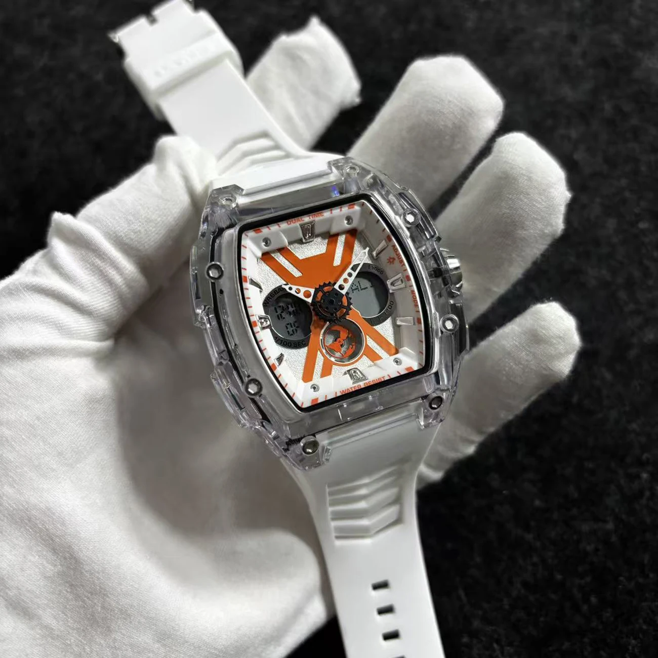 Men's Sport Digital Quartz Watch Tonneau Case Water Resistant LED Electronic Stop Watch Silicone Band Wholesale Pack of 2